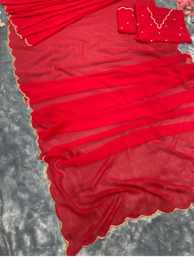 One Minute Saree Plain Red Ready to Wear Sari - BONYHUBSAREE