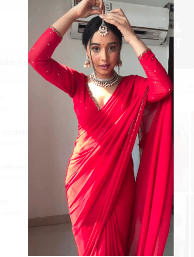 One Minute Saree Plain Red Ready to Wear Sari - BONYHUBSAREE