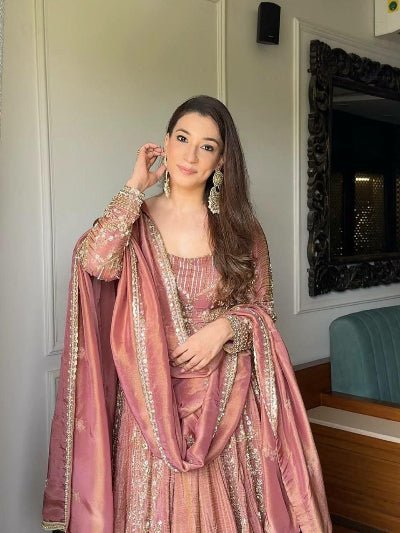 Onion Purple Crunchy Silk Embroidered Anarkali Suit Set - BONYHUBSALWAR KAMEEZ