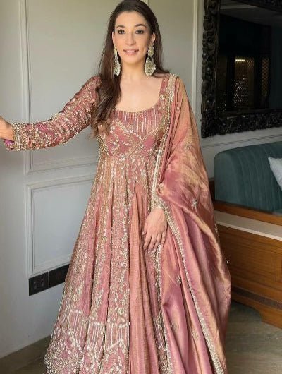 Onion Purple Crunchy Silk Embroidered Anarkali Suit Set - BONYHUBSALWAR KAMEEZ