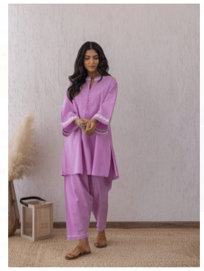 Onion Pink Stylish Loose Cotton Kurta Pant set of 2 UK Next Day - BONYHUBSALWAR KAMEEZ