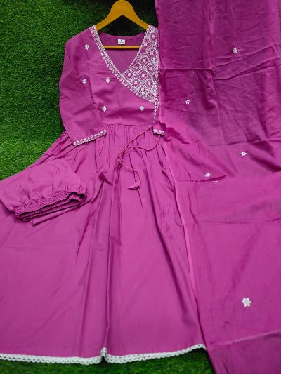 Onion Purple Beauty Cotton Angrakha Anakali Suit Set UK Next Day - BONYHUBSALWAR KAMEEZ