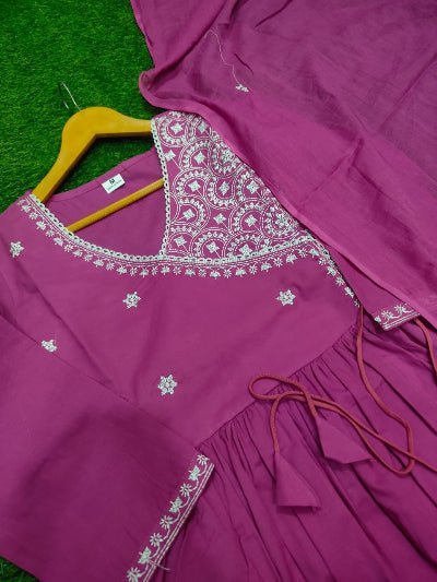 Onion Purple Beauty Cotton Angrakha Anakali Suit Set UK Next Day - BONYHUBSALWAR KAMEEZ