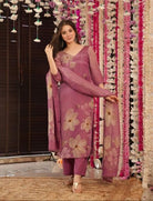 Onion Purple Silk Floral Salwar Suit Set - BONYHUBSALWAR KAMEEZ