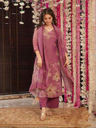 Onion Purple Silk Floral Salwar Suit Set - BONYHUBSALWAR KAMEEZ