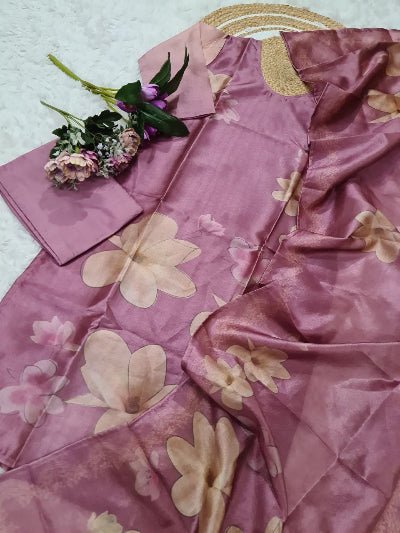 Onion Purple Silk Floral Salwar Suit Set - BONYHUBSALWAR KAMEEZ