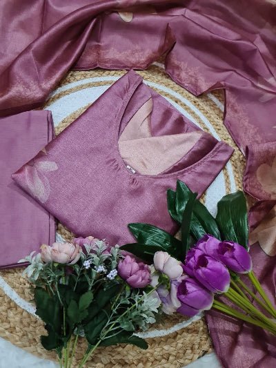 Onion Purple Silk Floral Salwar Suit Set - BONYHUBSALWAR KAMEEZ