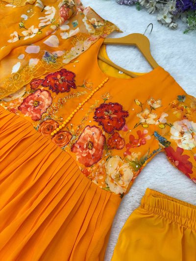 Orange Bloom Georgette Floral Anarkali Suit - BONYHUBSALWAR KAMEEZ