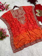 Orange Chinon Silk Bandhej Kaftaan Pant Set Of 2 UK Next Day - BONYHUBSALWAR KAMEEZ