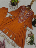 Orange Designer Mirror Work Boho Style Kurti Palazzo Set - BONYHUBSALWAR KAMEEZ