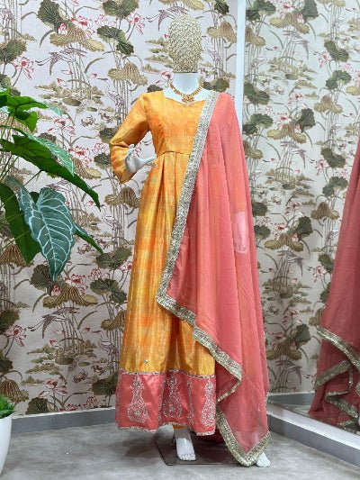 Orange Digital Printed Chinon Anarkali Suit Set - BONYHUBSALWAR KAMEEZ