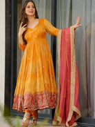 Orange Digital Printed Chinon Anarkali Suit Set - BONYHUBSALWAR KAMEEZ