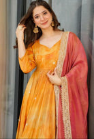 Orange Digital Printed Chinon Anarkali Suit Set - BONYHUBSALWAR KAMEEZ