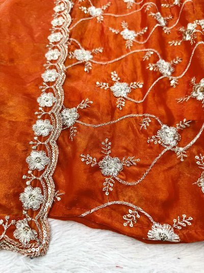 Orange Embroidery Sequence Work Anarkali Suit - BONYHUBSALWAR KAMEEZ