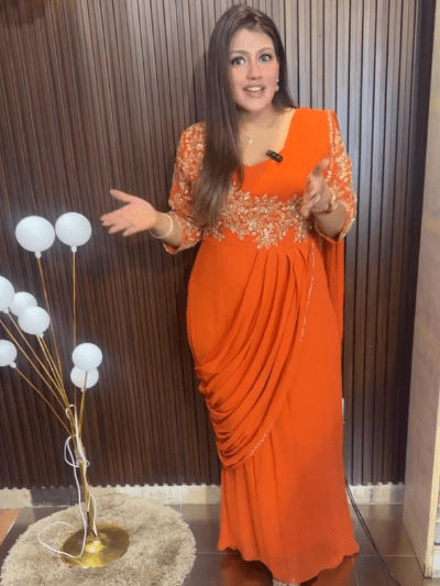Orange Embroidery Trending Ready to wear Saree Gown - BONYHUBSAREE