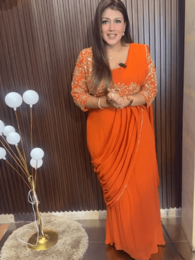 Orange Embroidery Trending Ready to wear Saree Gown - BONYHUBSAREE