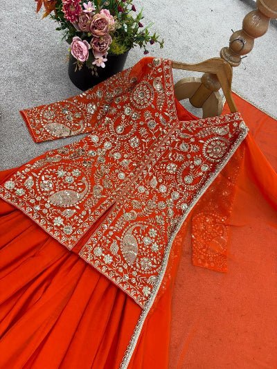 Orange Georgette Short Kurti, Sharara Palazzo, Dupatta Set - BONYHUBSALWAR KAMEEZ
