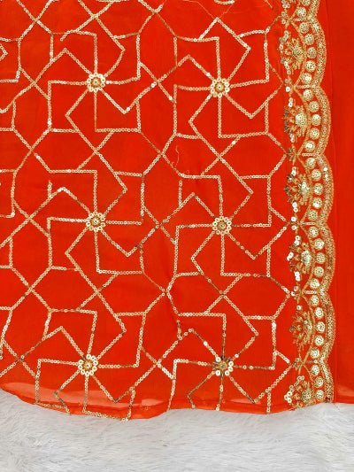 Orange Gold Intricate Embroidery Work Sharara Suit Set - BONYHUBSALWAR KAMEEZ
