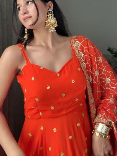 Orange Gold Intricate Embroidery Work Sharara Suit Set - BONYHUBSALWAR KAMEEZ