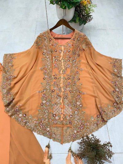 Orange Party Wear Cape Style Suit UK Next Day - BONYHUBSALWAR KAMEEZ