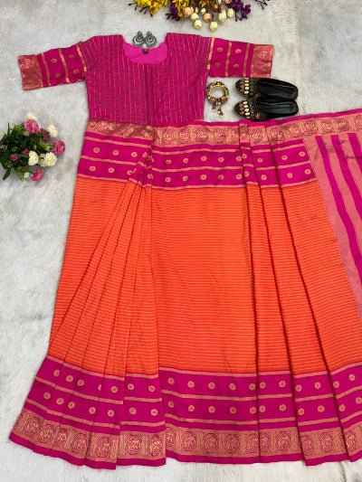 Orange Pink Silk Ready-to-Wear Saree Gown - BONYHUBSAREE