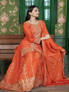 Orange Sequence Embroidery Work Palazzo Sharara Set - BONYHUBSALWAR KAMEEZ