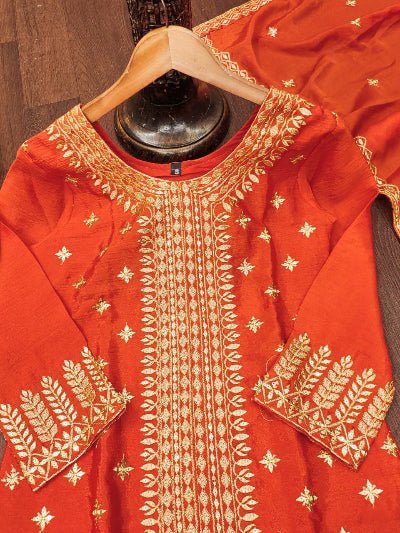 Orange Sequence Embroidery Work Palazzo Sharara Set - BONYHUBSALWAR KAMEEZ