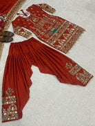 Orange Sequins Embroidered Work Punjabi Suit Set - BONYHUBSALWAR KAMEEZ