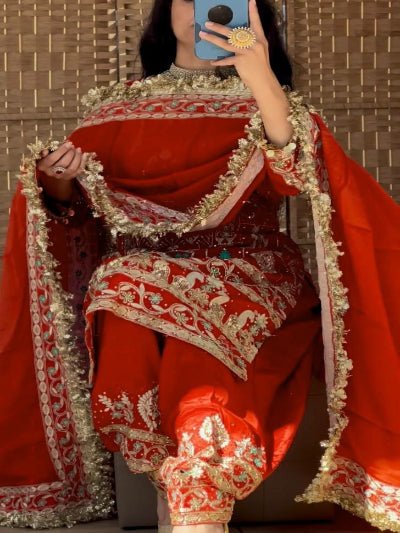 Orange Sequins Embroidered Work Punjabi Suit Set - BONYHUBSALWAR KAMEEZ