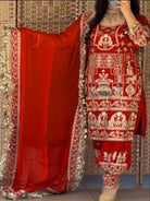 Orange Sequins Embroidered Work Punjabi Suit Set - BONYHUBSALWAR KAMEEZ