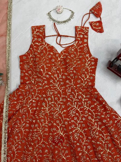 Orange Sleeveless Partywear Anarkali Palazzo &amp; Dupatta - BONYHUBSALWAR KAMEEZ