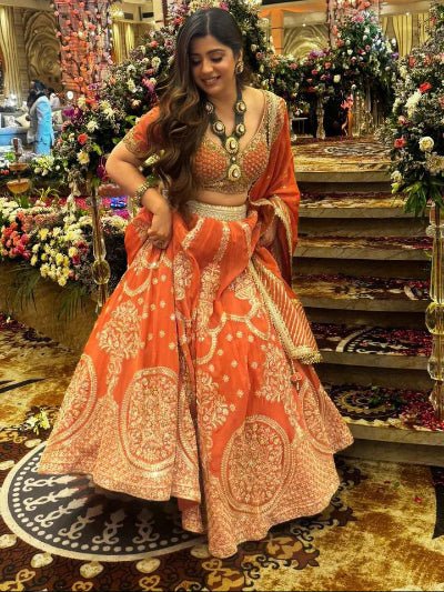 Orange Wedding Wear Embroidery Lehenga Choli Set - BONYHUBSALWAR KAMEEZ