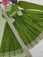Parrot Green Designer Chinon Silk Embroidered Anarkali Suit - BONYHUBSALWAR KAMEEZ