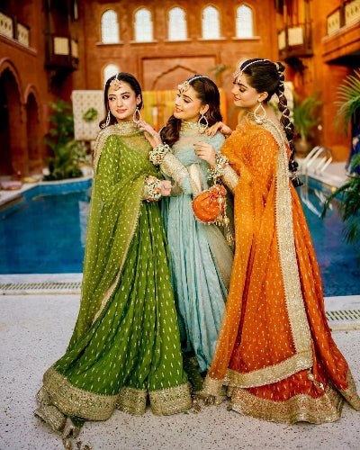 Parrot Green Designer Chinon Silk Embroidered Anarkali Suit - BONYHUBSALWAR KAMEEZ