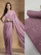 Partywear Blush Pink Georgette Sequins Saree UK Next Day - BONYHUBSAREE