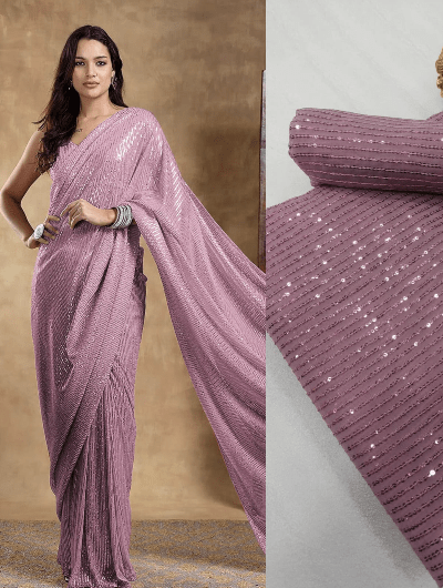 Partywear Blush Pink Georgette Sequins Saree UK Next Day - BONYHUBSAREE