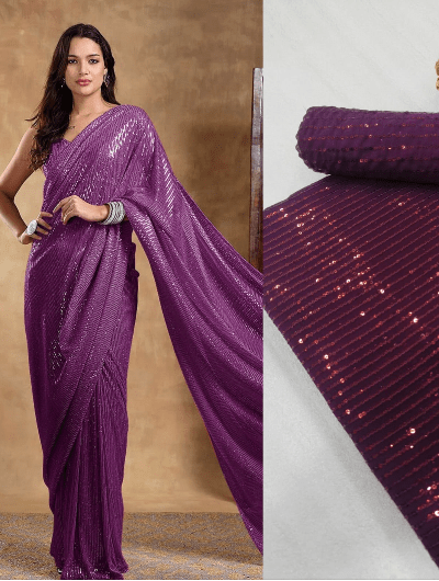 Partywear Burgandy Georgette Sequins Saree UK Next Day - BONYHUBSAREE