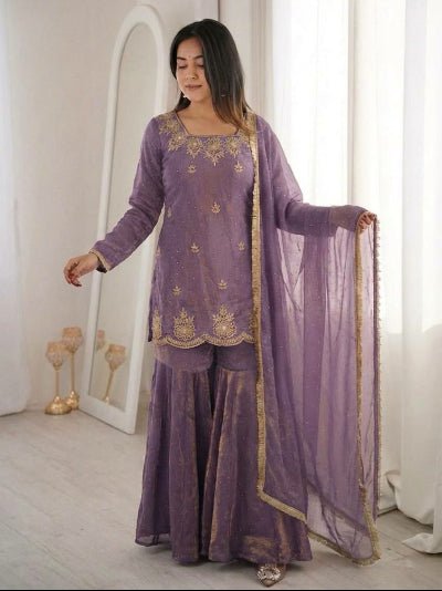 Partywear Embroidery Work Gharara Suit- 4 Colours - BONYHUBSALWAR KAMEEZ