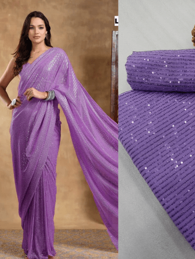 Partywear Lilac Georgette Sequins Saree UK Next Day - BONYHUBSAREE