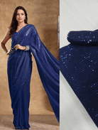 Partywear Navy Blue Georgette Sequins Saree UK Next Day - BONYHUBSAREE