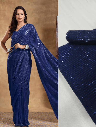 Partywear Navy Blue Georgette Sequins Saree UK Next Day - BONYHUBSAREE