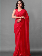 Partywear Red Georgette Sequins Saree UK Next Day - BONYHUBSAREE