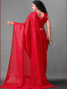 Partywear Red Georgette Sequins Saree UK Next Day - BONYHUBSAREE