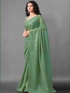 Partywear Sea Green Georgette Sequins Saree UK Next Day - BONYHUBSAREE