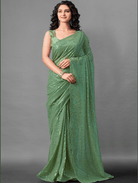 Partywear Sea Green Georgette Sequins Saree UK Next Day - BONYHUBSAREE