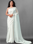 Partywear White Georgette Sequins Saree UK Next Day - BONYHUBSAREE