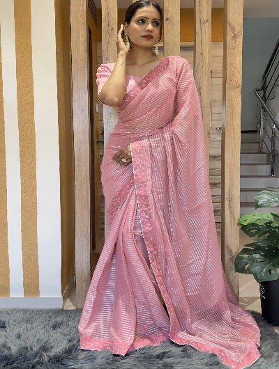 Pastel Chiffon Readymade Saree with Unstitch Blouse pc - BONYHUBSAREE