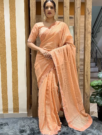 Pastel Chiffon Readymade Saree with Unstitch Blouse pc - BONYHUBSAREE