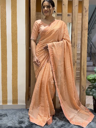 Pastel Chiffon Readymade Saree with Unstitch Blouse pc - BONYHUBSAREE