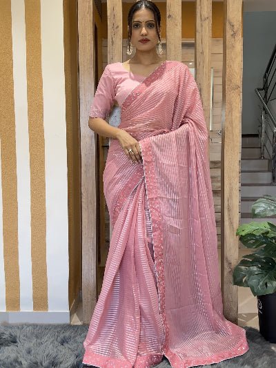 Pastel Chiffon Readymade Saree with Unstitch Blouse pc - BONYHUBSAREE
